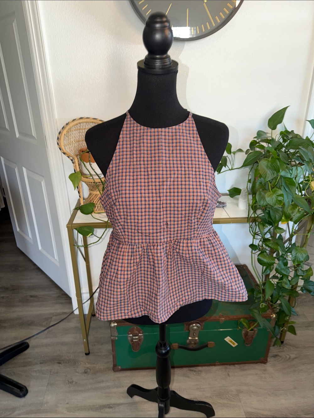 Gingham Halter Peplum Tank Top